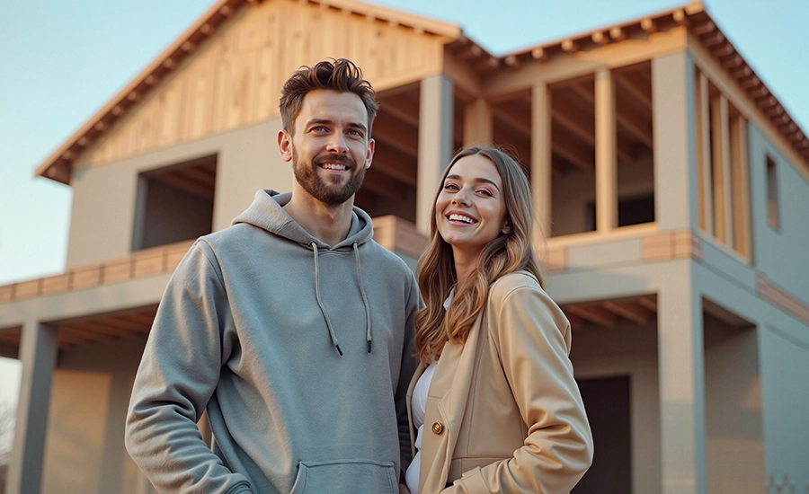 couple in front of new build home