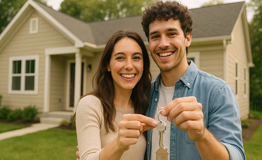 couple in front on new home