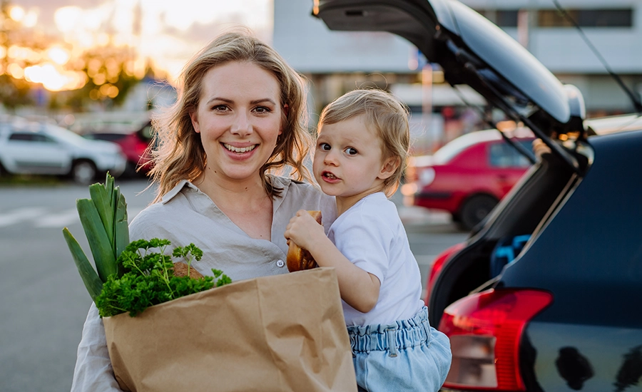 mom holding child